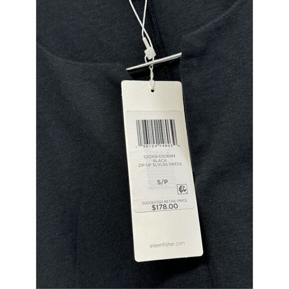 Eileen Fisher Dress Size Small Black Knee Length Easy Fit Front Zip - Picture 7 of 10